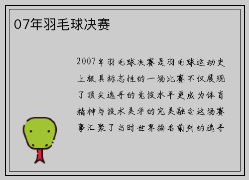 07年羽毛球决赛