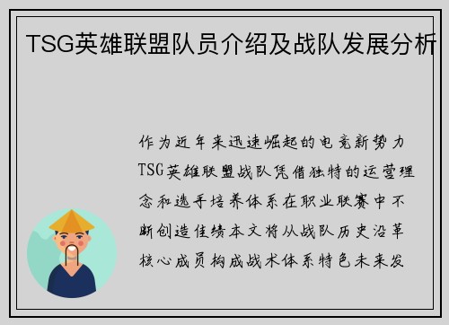 TSG英雄联盟队员介绍及战队发展分析